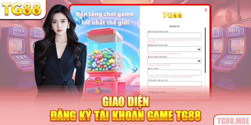 Giao diện đăng ký tài khoản game TG88